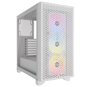 Corsair 3000D RGB Airflow Gaming Case w/ Glass Window, ATX, 3x AR120 RGB Fans, GPU Cooling, 4-Slot GPU Support, High-Airflow Front, White