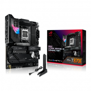 Asus ROG STRIX X870E-E GAMING WIFI, AMD X870E, AM5, ATX, 4 DDR5, HDMI, 2 USB4, Wi-Fi 7, 5G LAN, PD 30W, RGB, 5x M.2